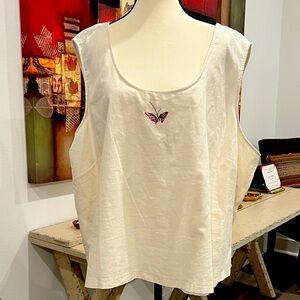 Chic Cream Butterfly Embroidered Tank Top
